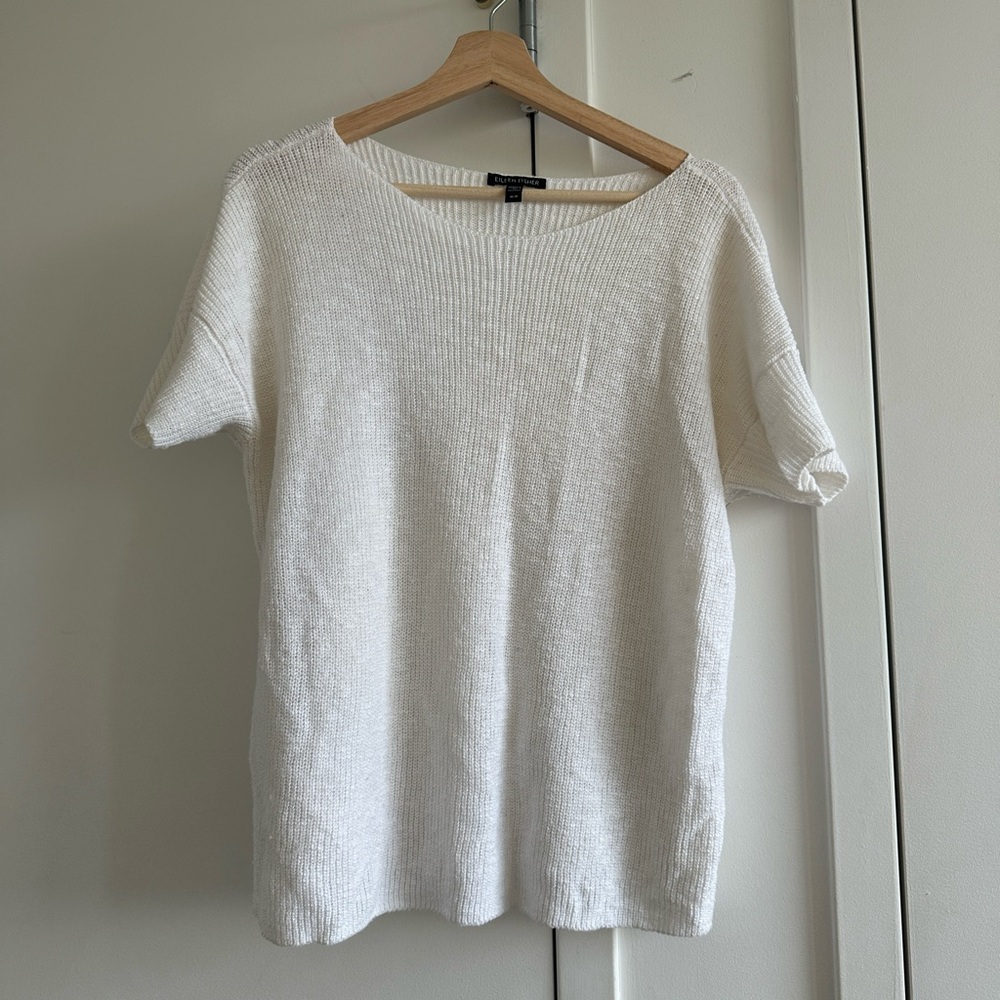 Eileen Fisher Organic Cotton Linen Slub Jewel Neck Top